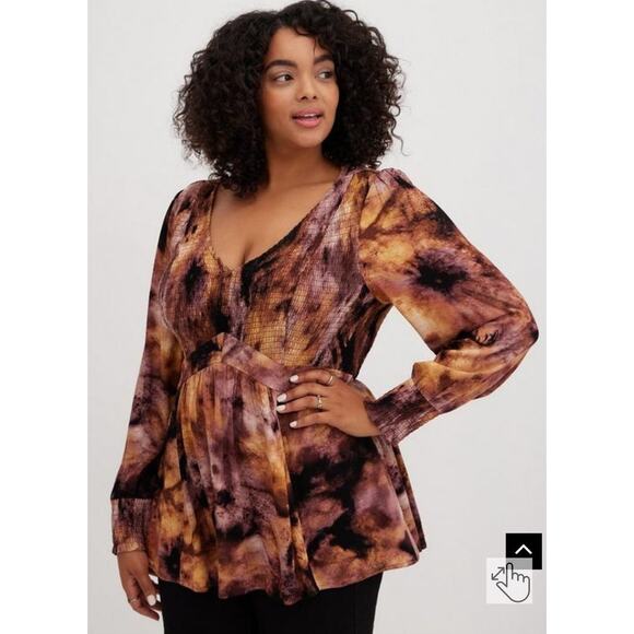 Torrid Babydoll Crinkle Gauze Smocked Top Tie Dye Size 3X NWT‎ - Picture 1 of 6